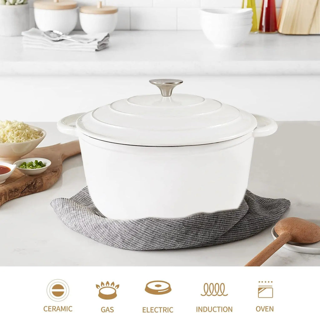 FEB.WIND 5L Enameled Cast Iron Dutch Oven Pot with Lid