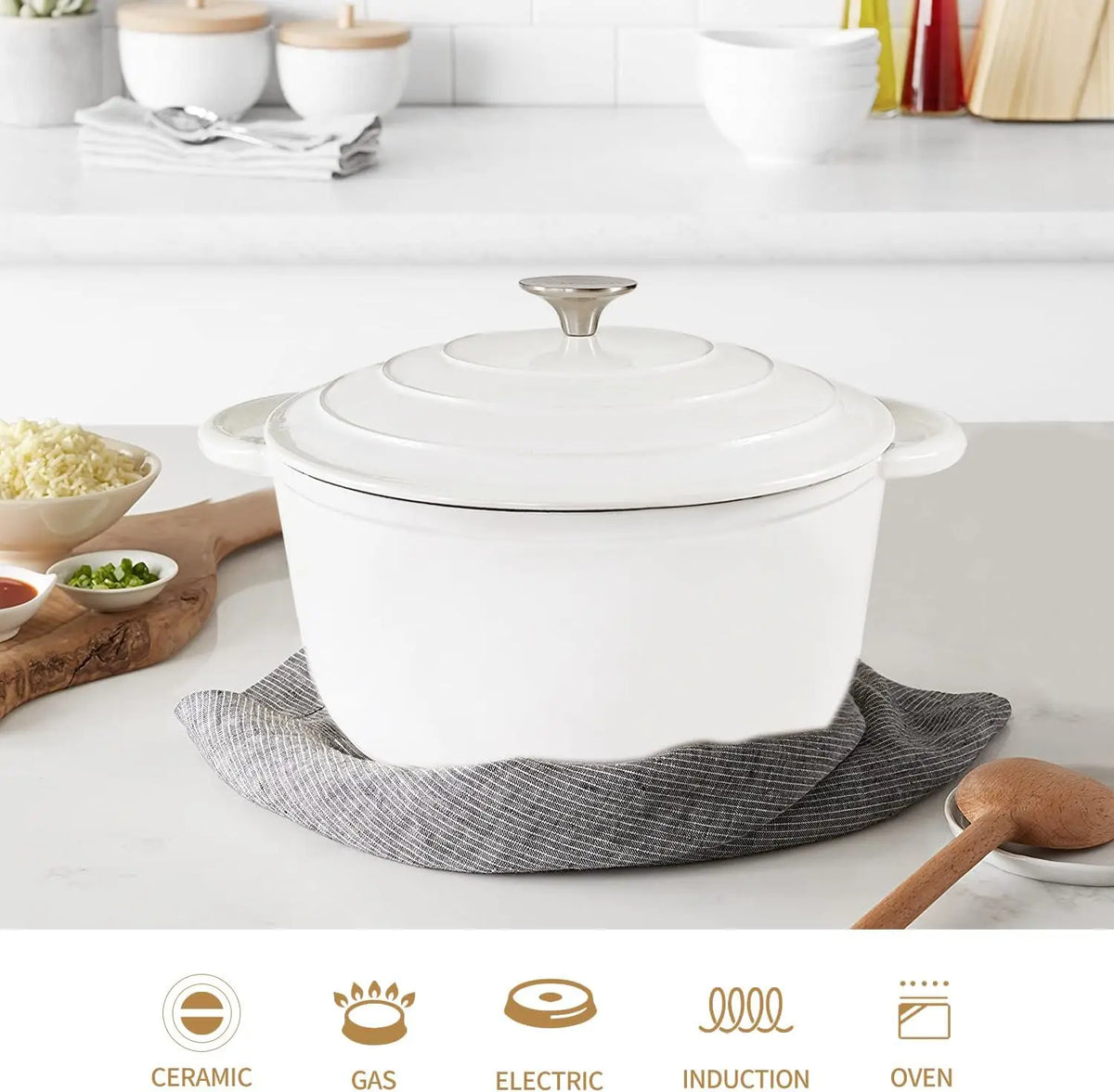FEB.WIND 5L Enameled Cast Iron Dutch Oven Pot with Lid