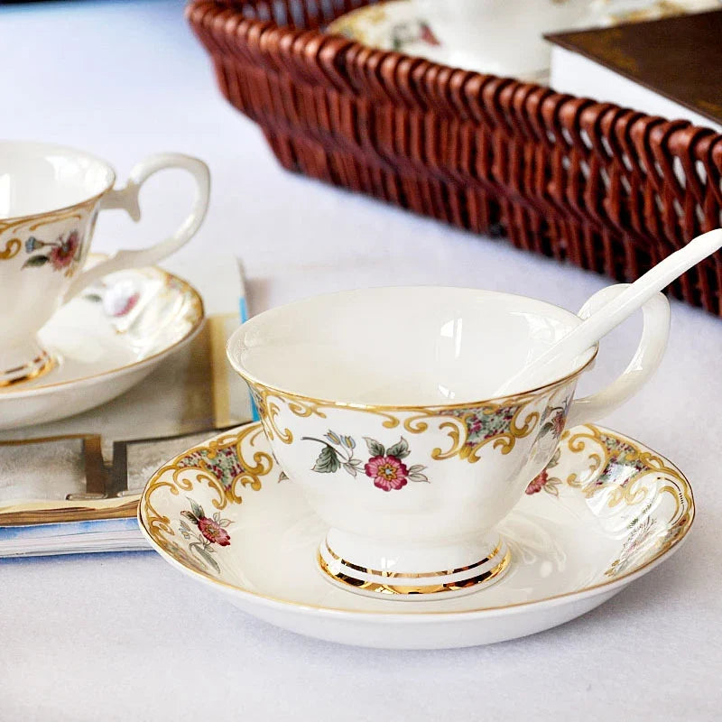 European Bone China Coffee Cup & Saucer Set 200ml Ceramic