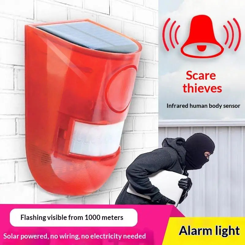 Solar Motion Sensor Alarm Light – IP65 Siren Strobe Deterrent