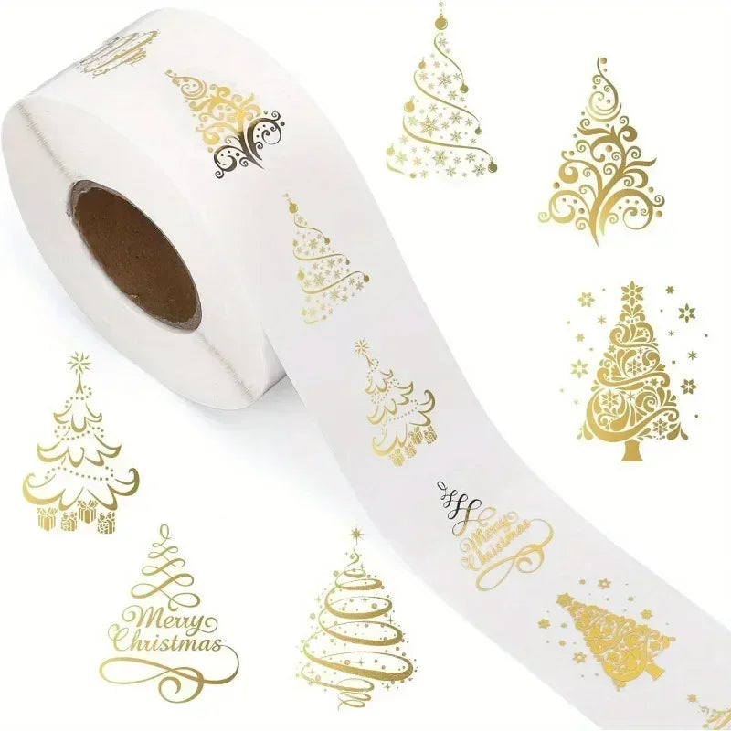 500pcs Gold Foil Christmas Tree Stickers – Clear Vinyl Decals