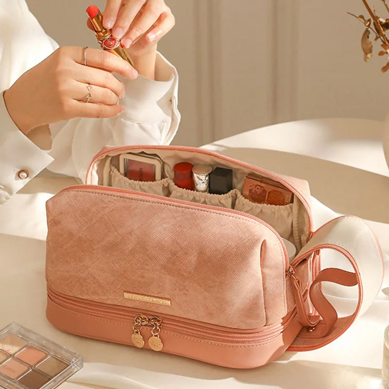 Multi-Compartment PU Leather Makeup Brush Organizer Bag
