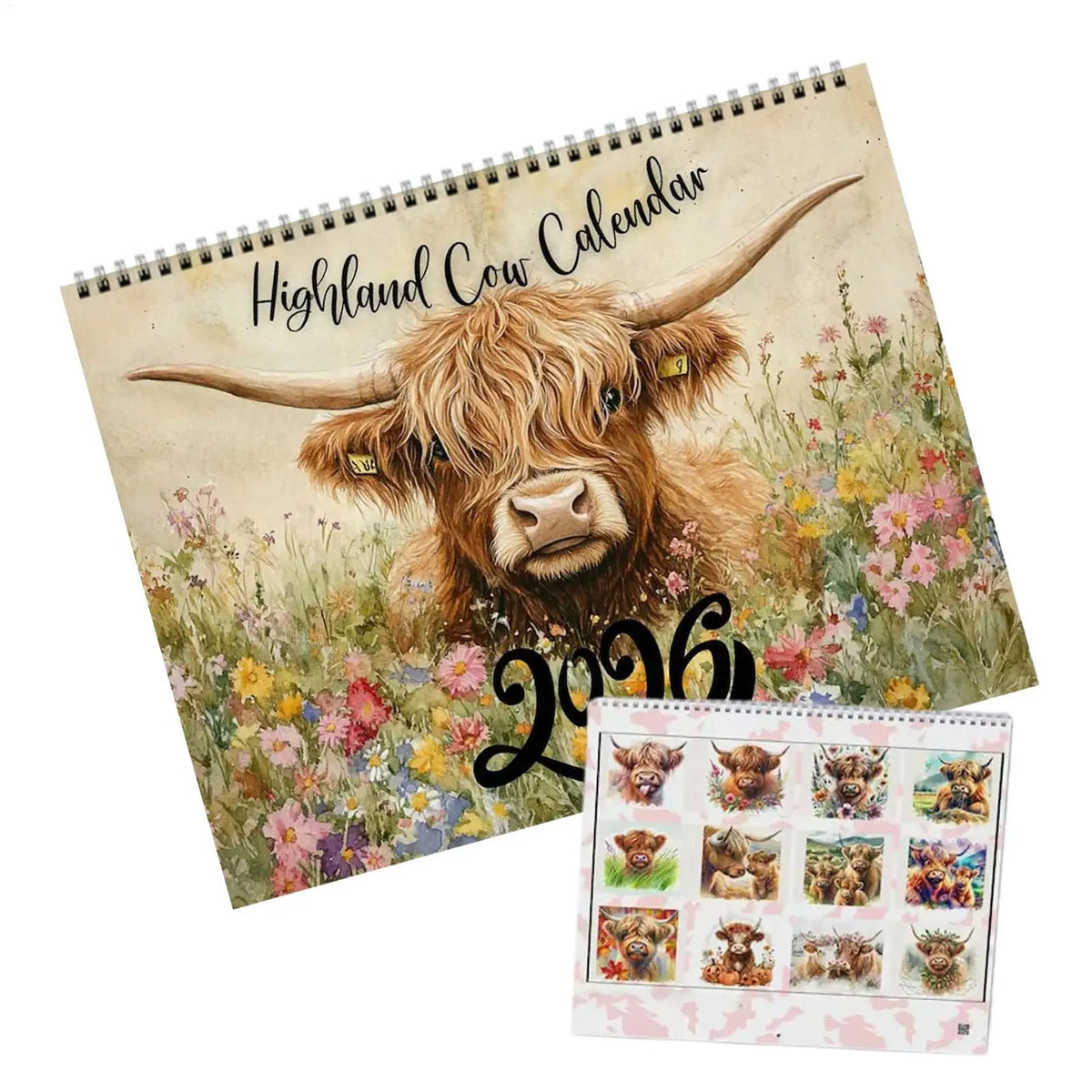 2026 Highland Cow Wall Calendar | Farmhouse Monthly Planner