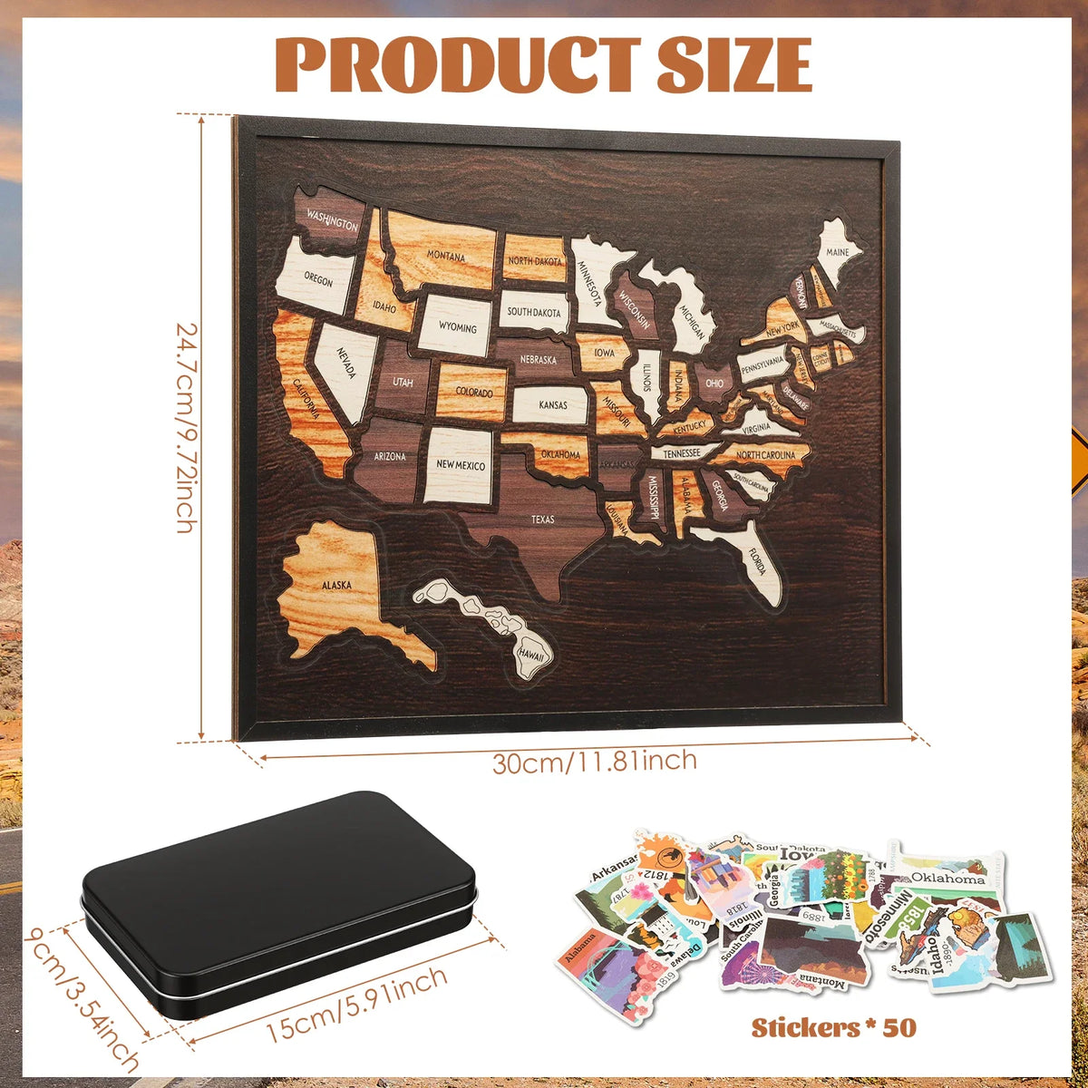 Wooden USA Map Puzzle Travel Tracker | Wall Art & Home Décor