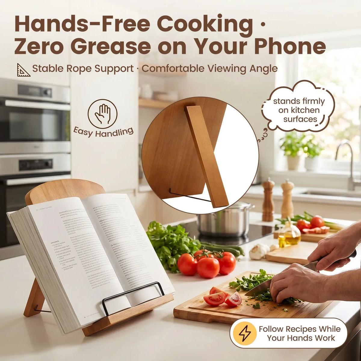 Wooden Adjustable Cookbook Stand – Kitchen Recipe Book Holder