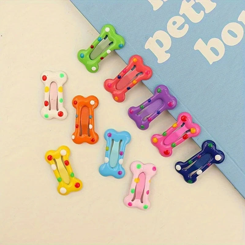 10pcs Multicolor Bone Snap Pet Hair Clips – Dogs & Cats