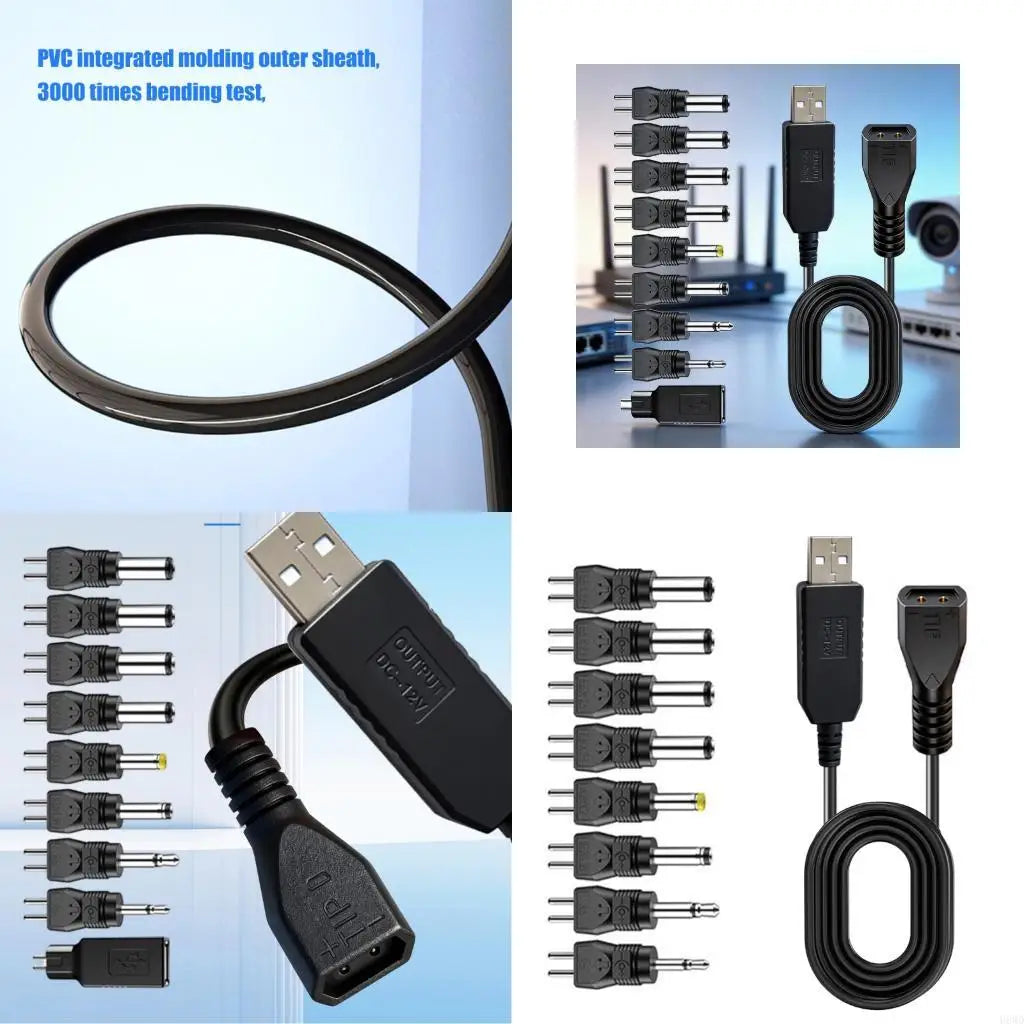 USB-A to 12V Power Converter Cable – Selectable Polarity Kit