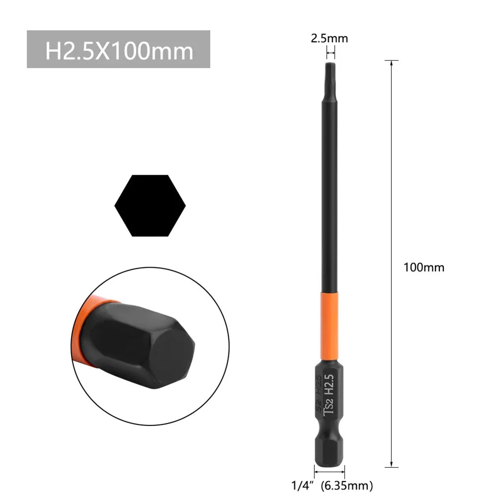 Hex Allen Wrench Drill Bits 1/4" Quick-Change Magnetic H2–H6
