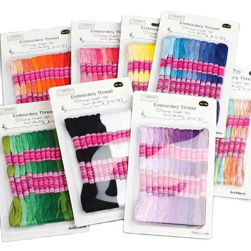 Gradient Embroidery Floss Set – 12 x 8M Polyester Cross-Stitch Thread