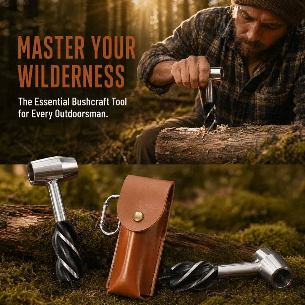 Hand Auger Wrench Stainless Steel Bushcraft Tool + Storage Bag