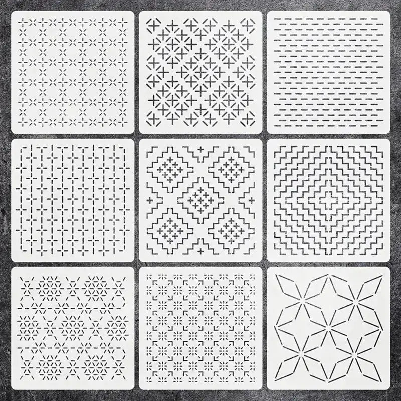 Sashiko Embroidery Stencil Templates – Reusable PET, 9 or 32 Pcs