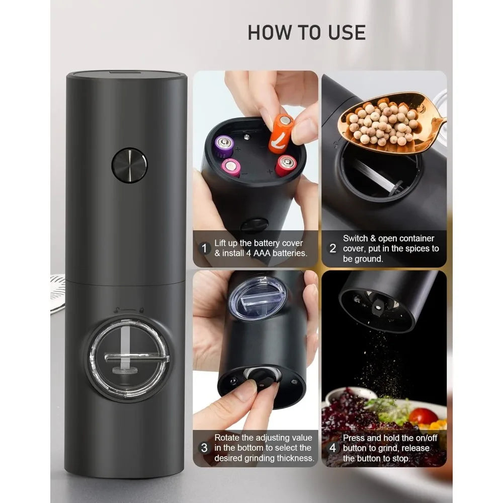 Electric Salt & Pepper Grinder Set – Battery Powered, 2-Piece