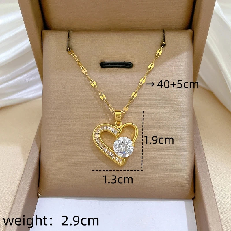 Women's Heart Pendant Necklace – Gold Stainless Steel Choker