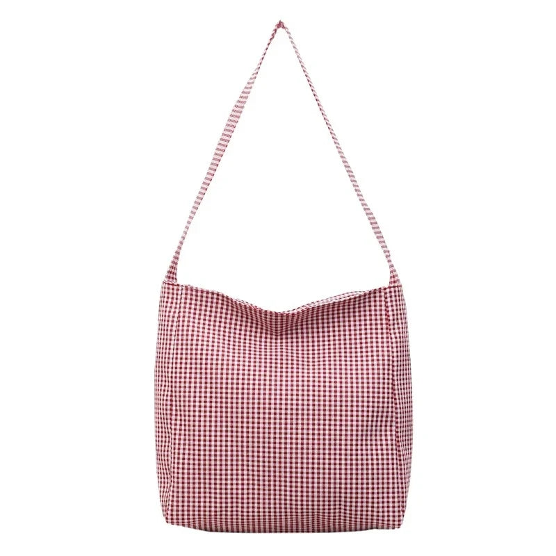 Women's Plaid Canvas Tote Bag – Large Capacity Shopping Bag