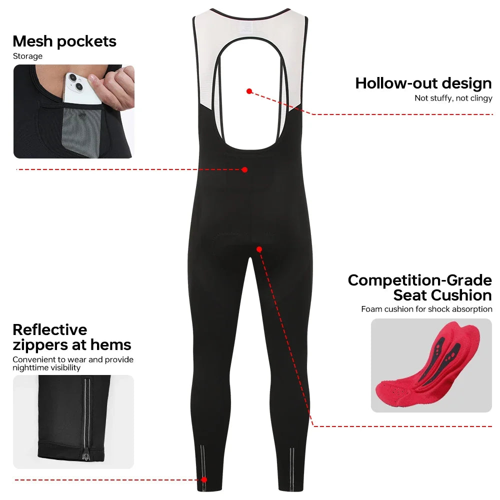 X-TIGER Men's Fleece Winter Cycling Bib Pants | MTB Thermal