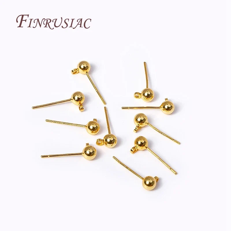 18K Gold-Plated Ball Post Earring Studs with Closed Ring 3/4mm