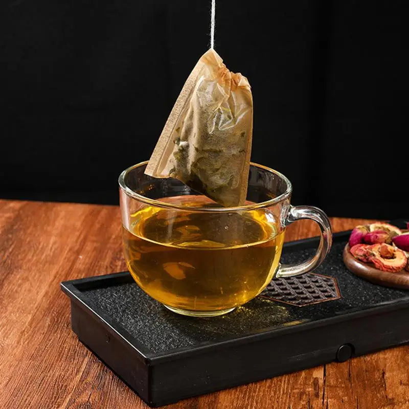 100 Pcs Natural Drawstring Tea Filter Bags – Wood Pulp Sachets