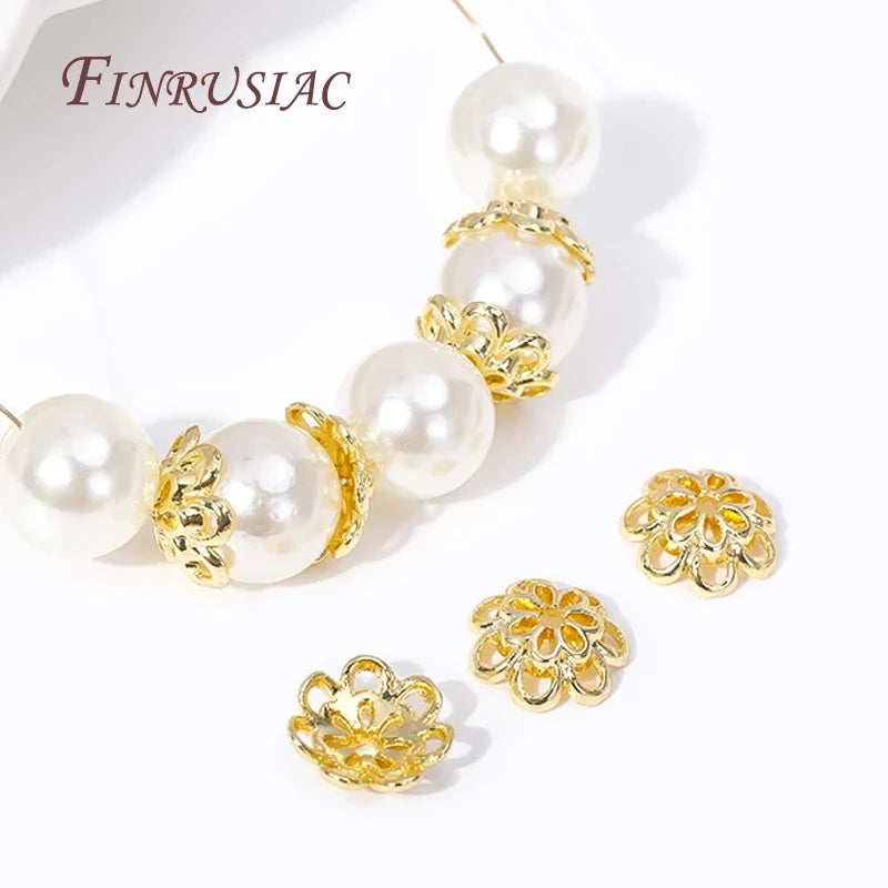 10mm 18K Gold Plated Hollow Flower Bead Caps for DIY Jewelry