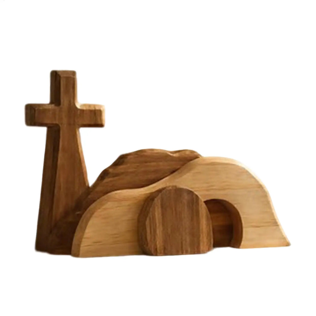 Wooden Easter Empty Tomb Cross Scene Figurine | Home & Church