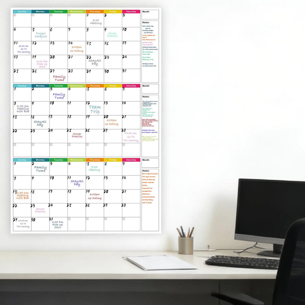 3-Month Dry Erase Wall Calendar – Reusable Undated Planner