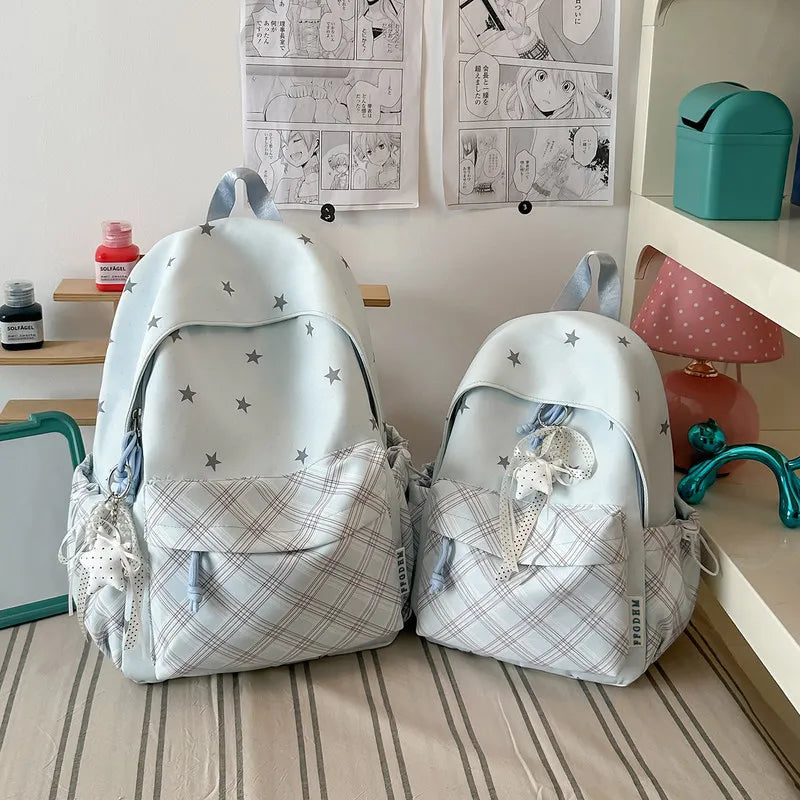 Korean Plaid Starry Backpack for Girls & Students | Nixie