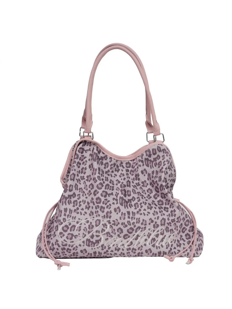 Women's Leopard Print Large Canvas Tote Bag | Drawstring Commuter