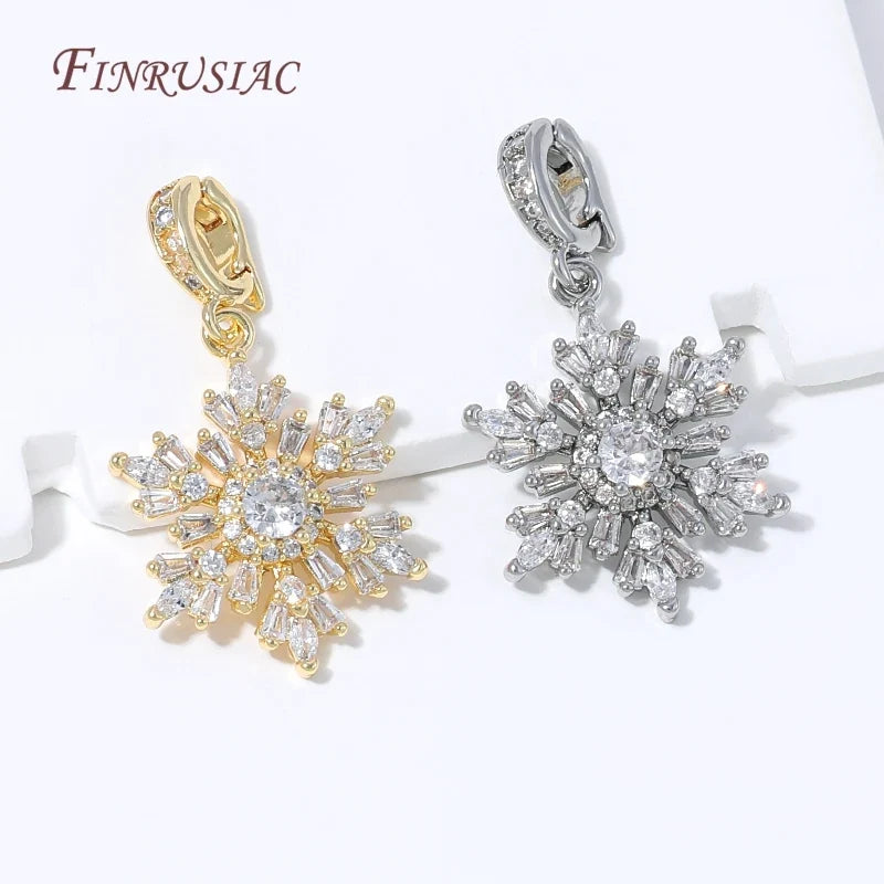 18K Gold Plated Snowflake Charm | Cubic Zirconia DIY Pendant