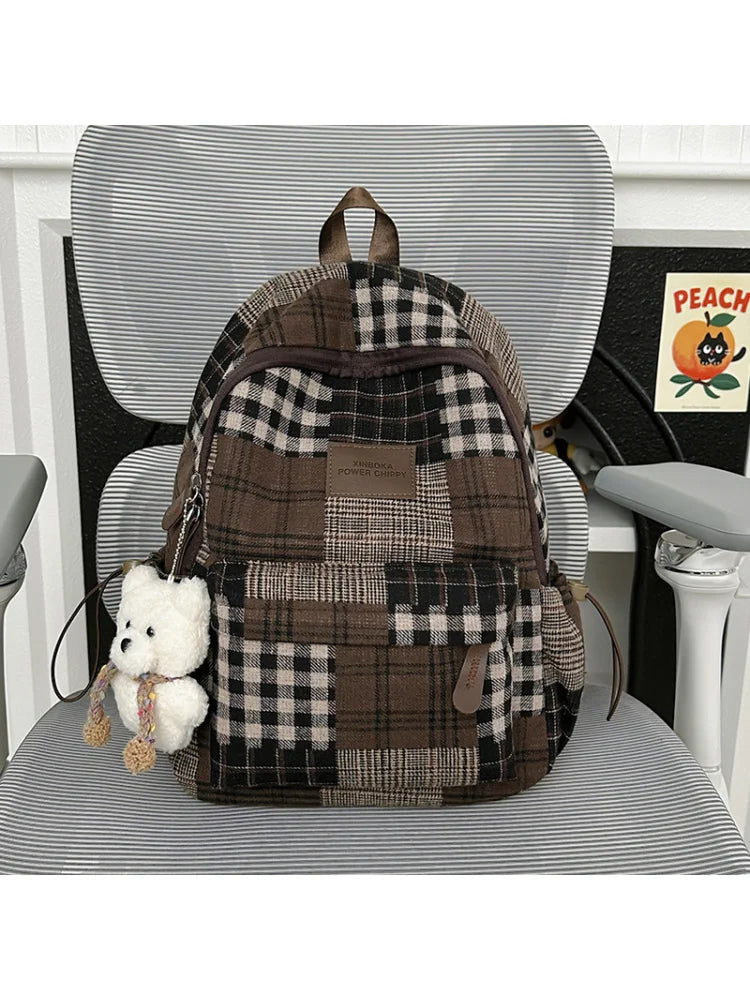 Nixie Plaid Backpack – Nylon Bag for College & Travel