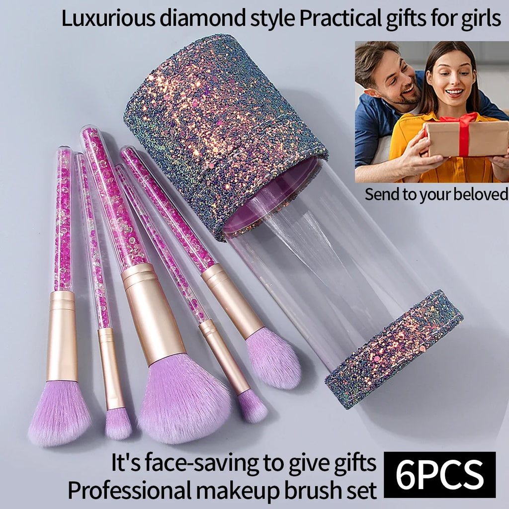 Beginner Makeup Brush Set – Diamond Handle & Storage Bucket