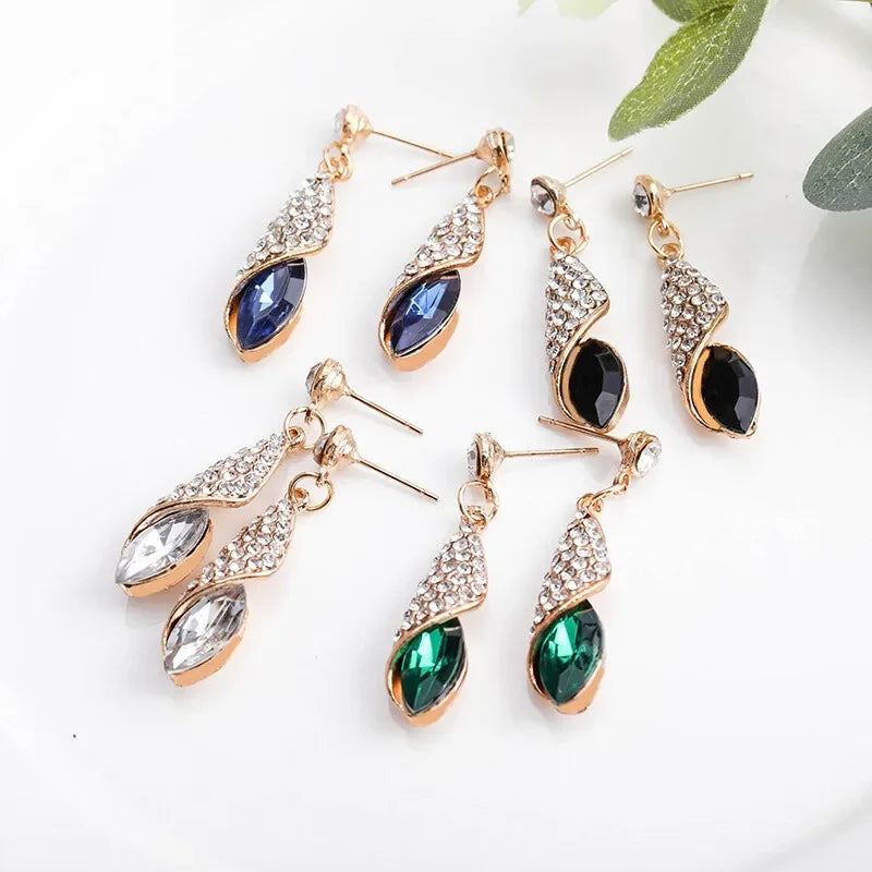 Water Drop Blue Rhinestone Dangle Earrings | Zinc Alloy Crystal