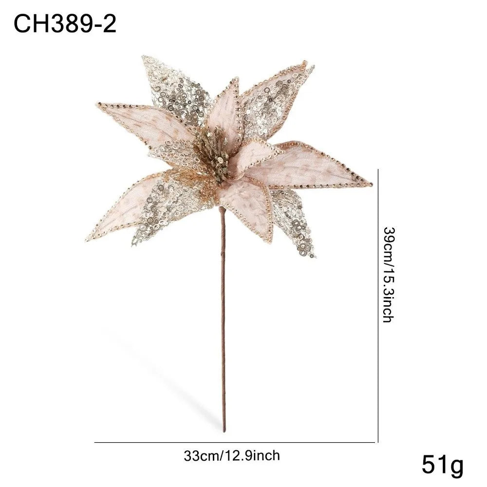 Large Glitter Artificial Poinsettia Christmas Flower Decoration