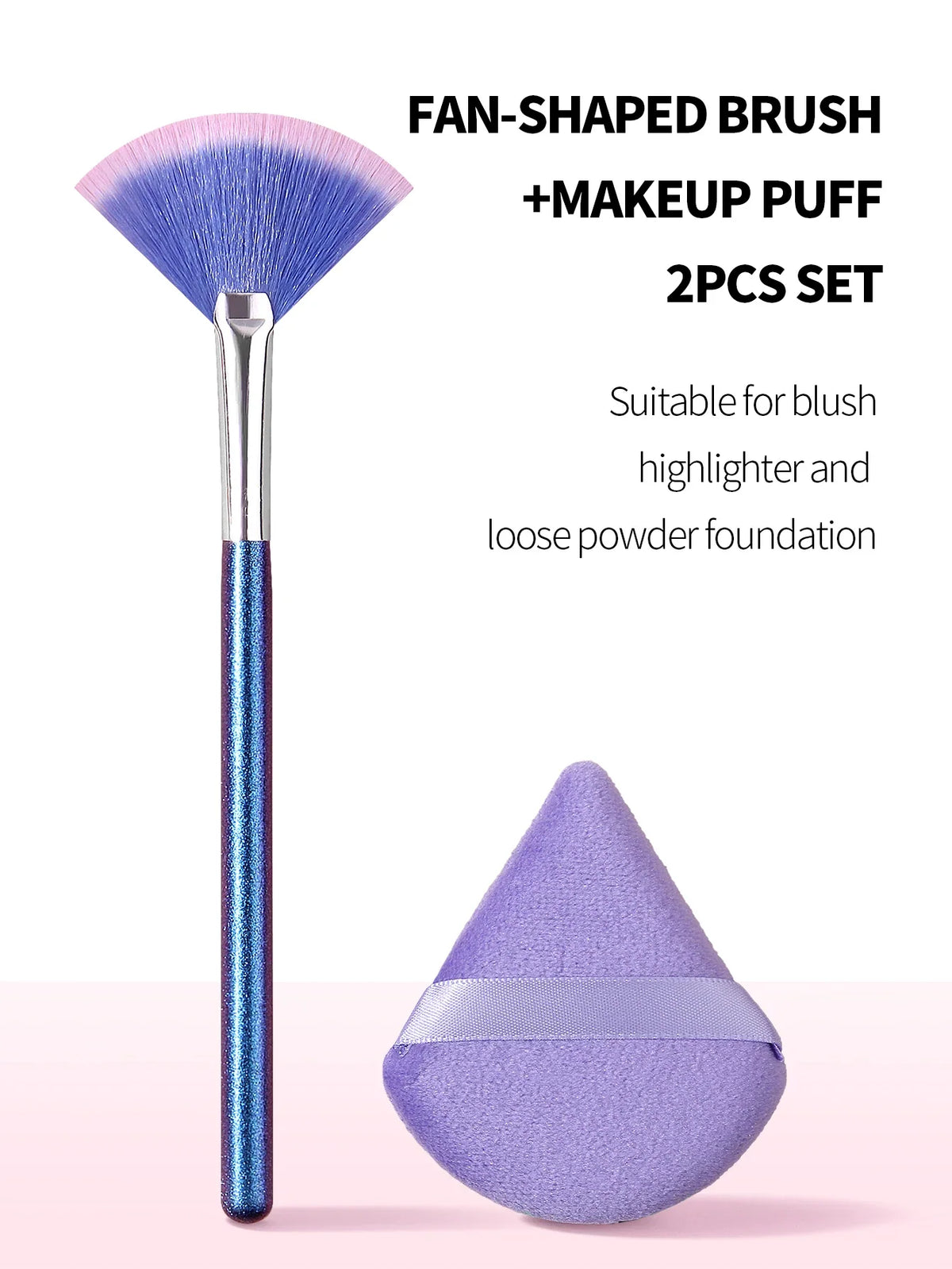 2Pcs Fan Shaped Highlighter & Triangle Blush Makeup Brush Set