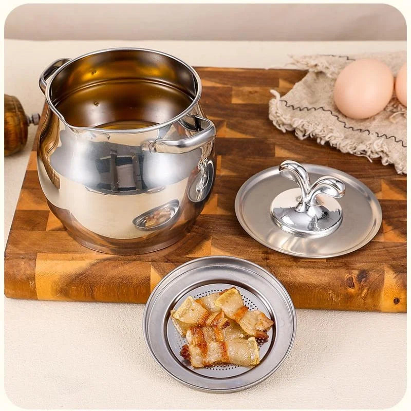 Stainless Steel 1.5L Oil Filter Pot with Lid & Strainer