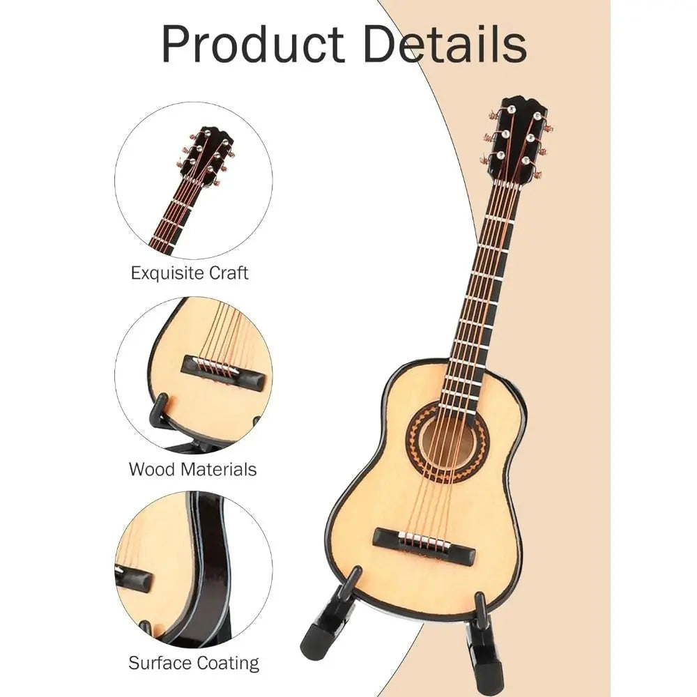 Handmade Wooden Miniature Guitar – Decorative Dollhouse Model