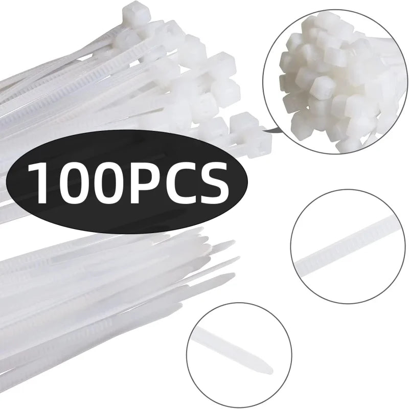 White Nylon Zip Ties 4x150mm 100pcs – Self-Locking Cable Ties