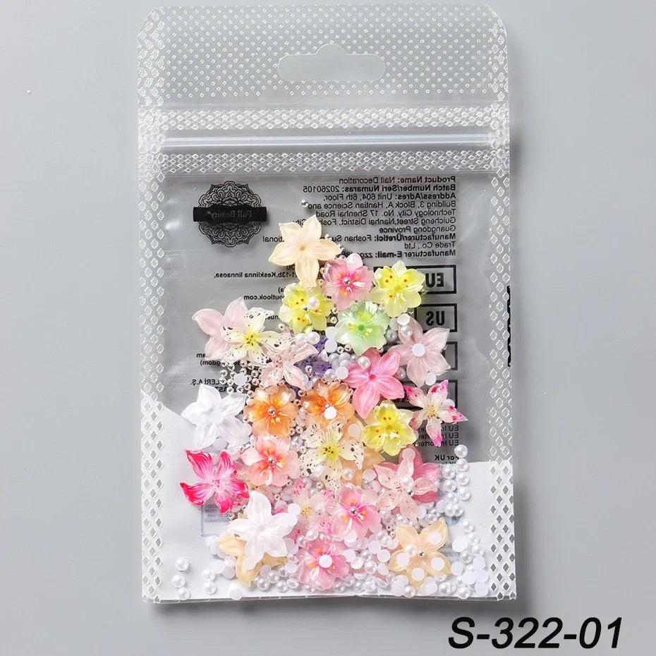 Resin Flower Nail Charms Camellia Sakura Pearl – 30/50pc Set