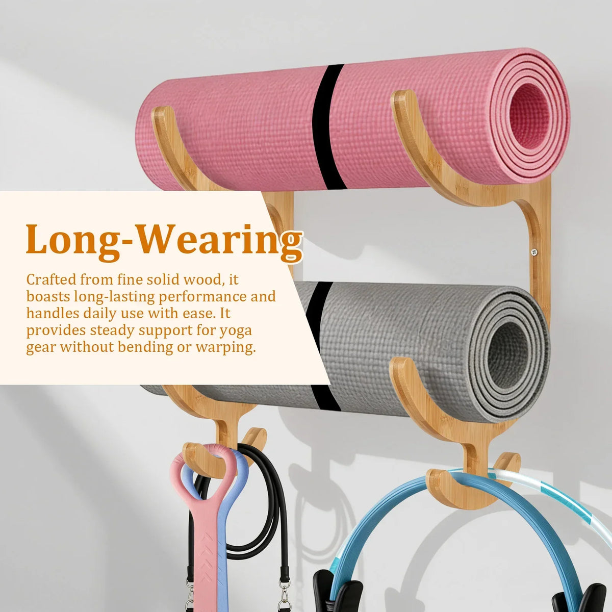 Wood Wall Mount Yoga Mat Holder Rack – 2 Pcs Gym Organizer