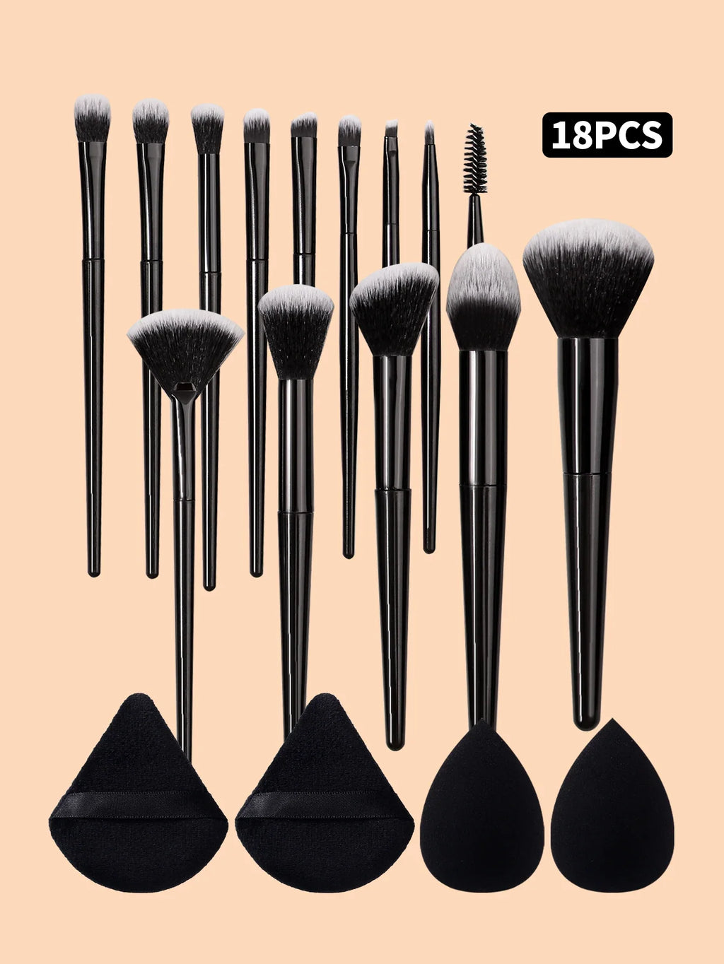 18PCS Makeup Brush Set with Sponges & Puffs – Soft Synthetic