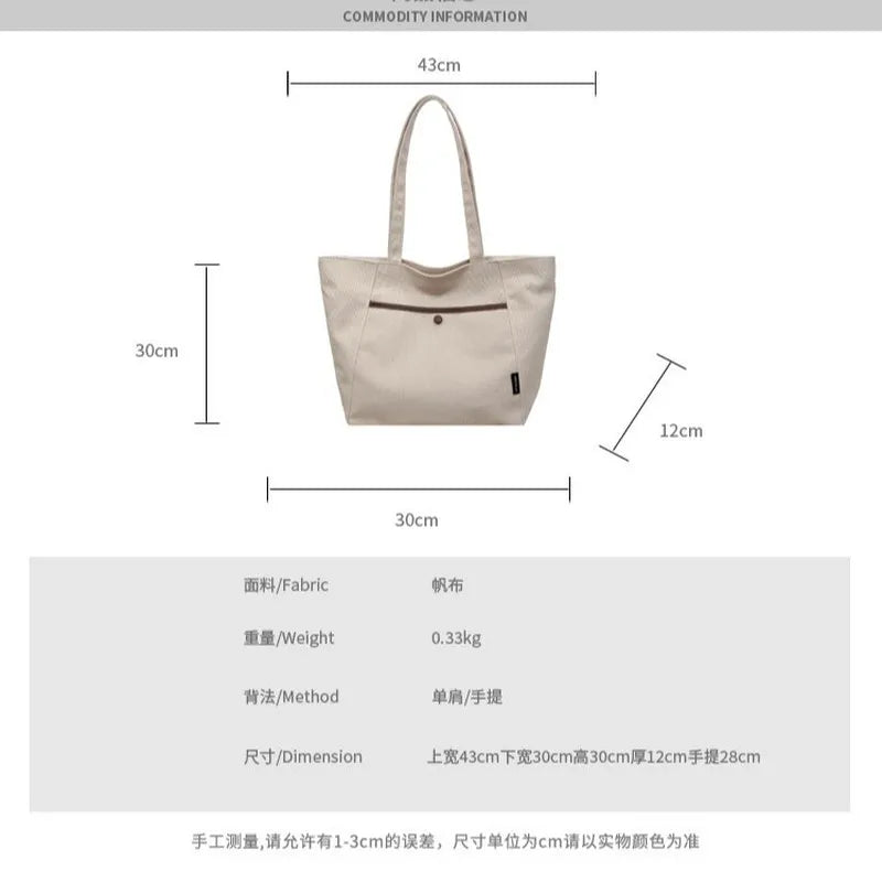 Large Canvas Tote Bag – Women's Korean Shoulder & Work Bag