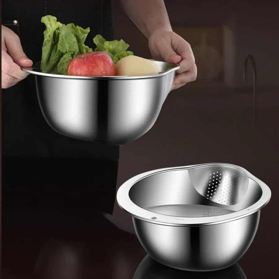 Stainless Steel Rice Strainer Bowl | Heavy-Duty Colander