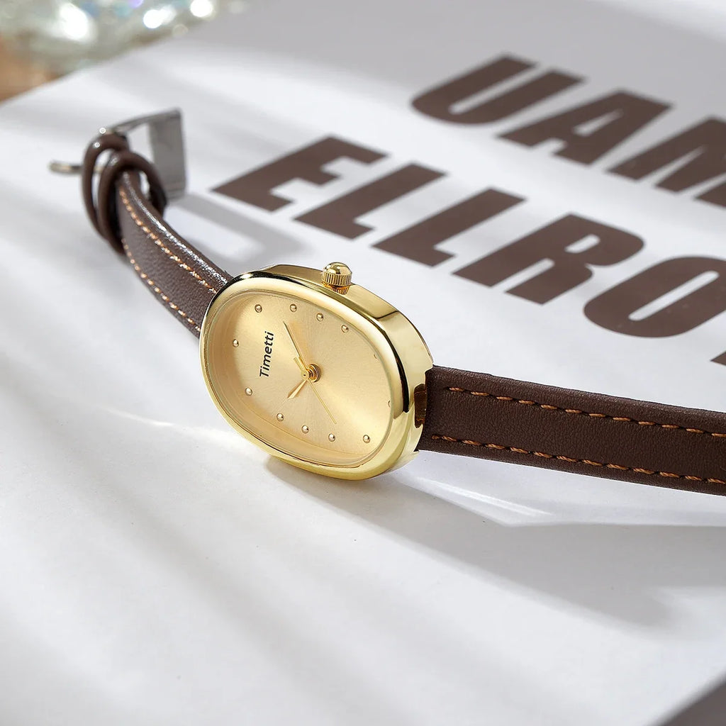 Timetti Women's Retro Square Quartz Watch | Leather Strap