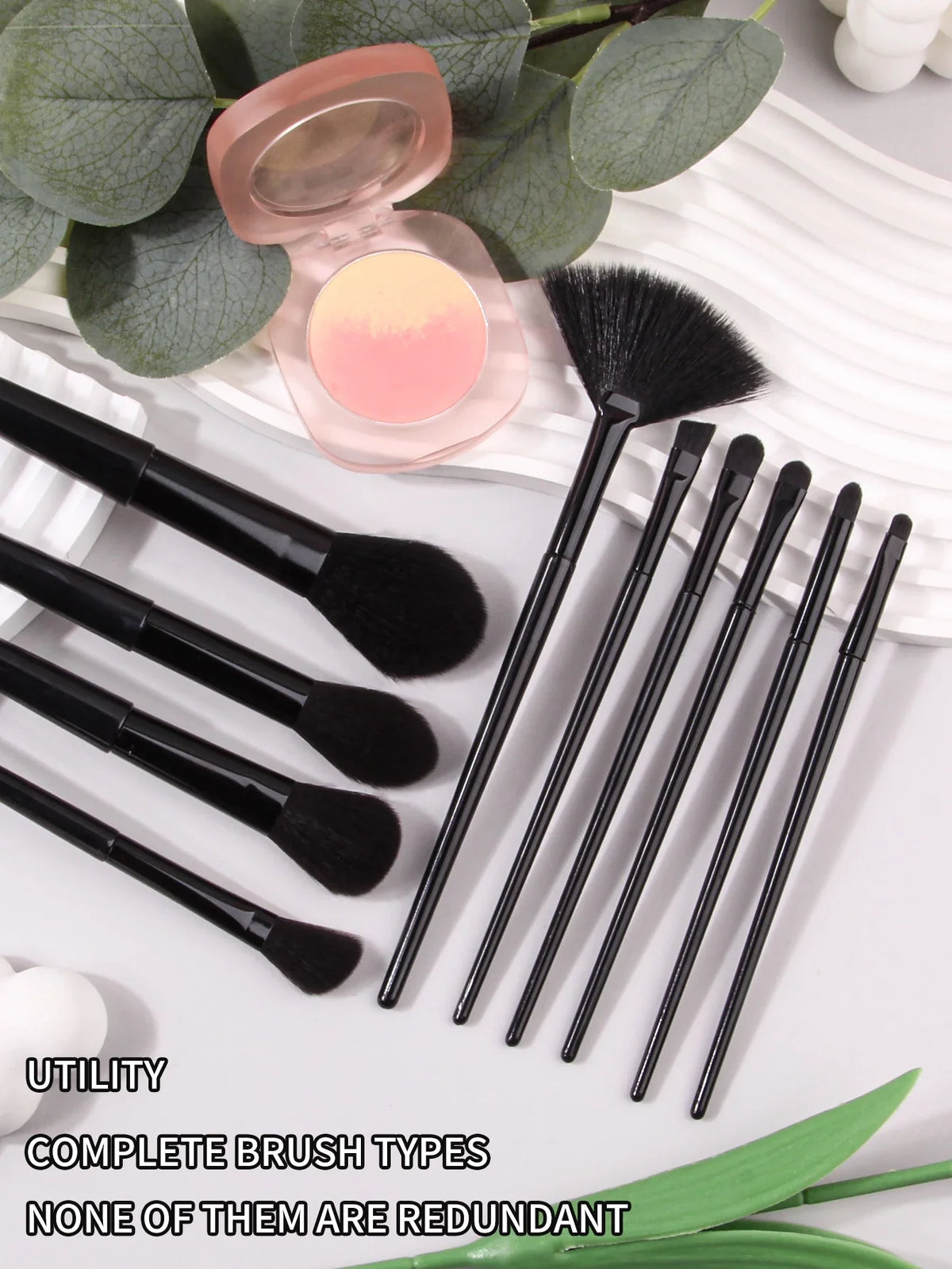 10-Piece Soft Bristle Makeup Brush Set – Foundation & Blush