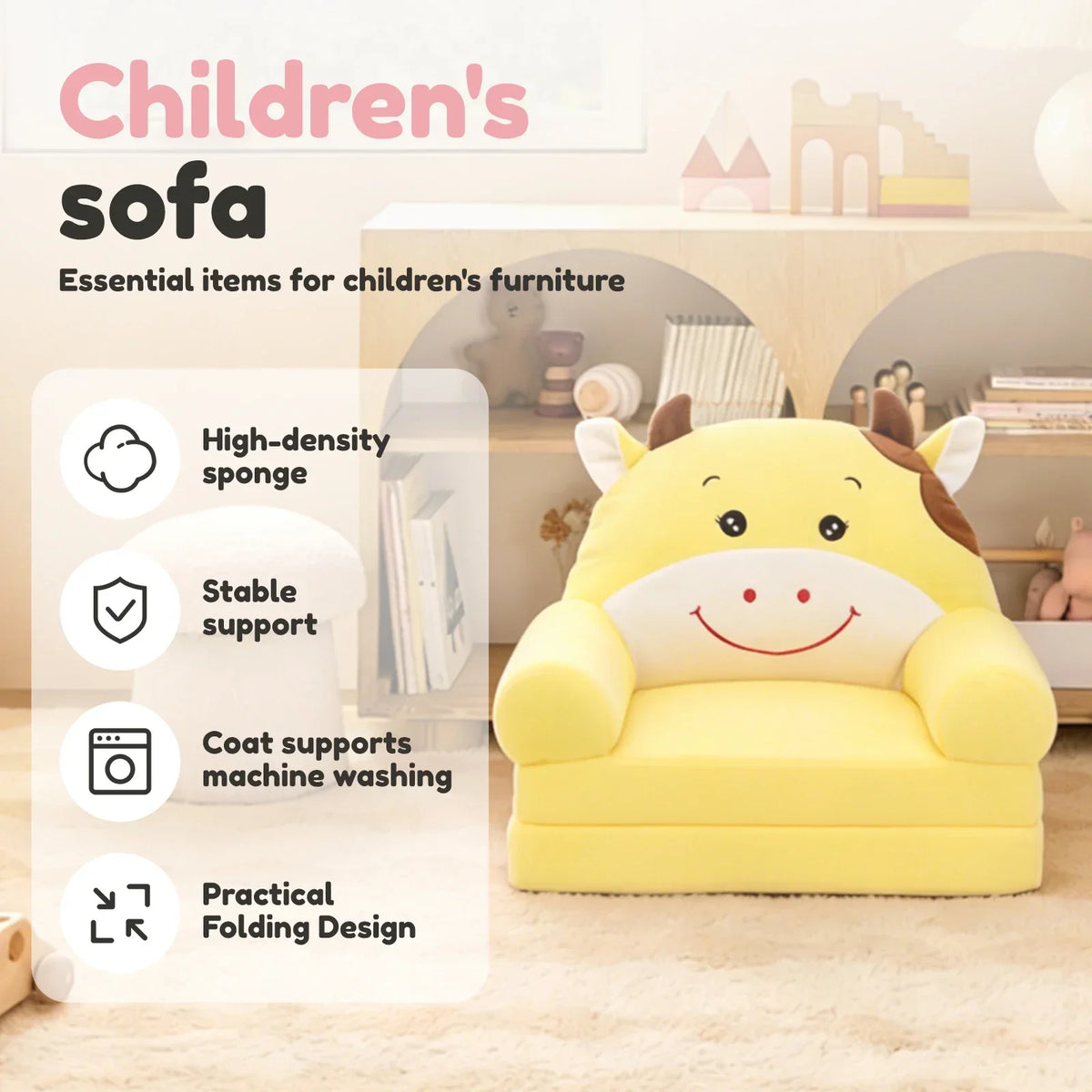 Plush Foldable Kids Sofa 2-in-1 Toddler Chair & Nap Mat