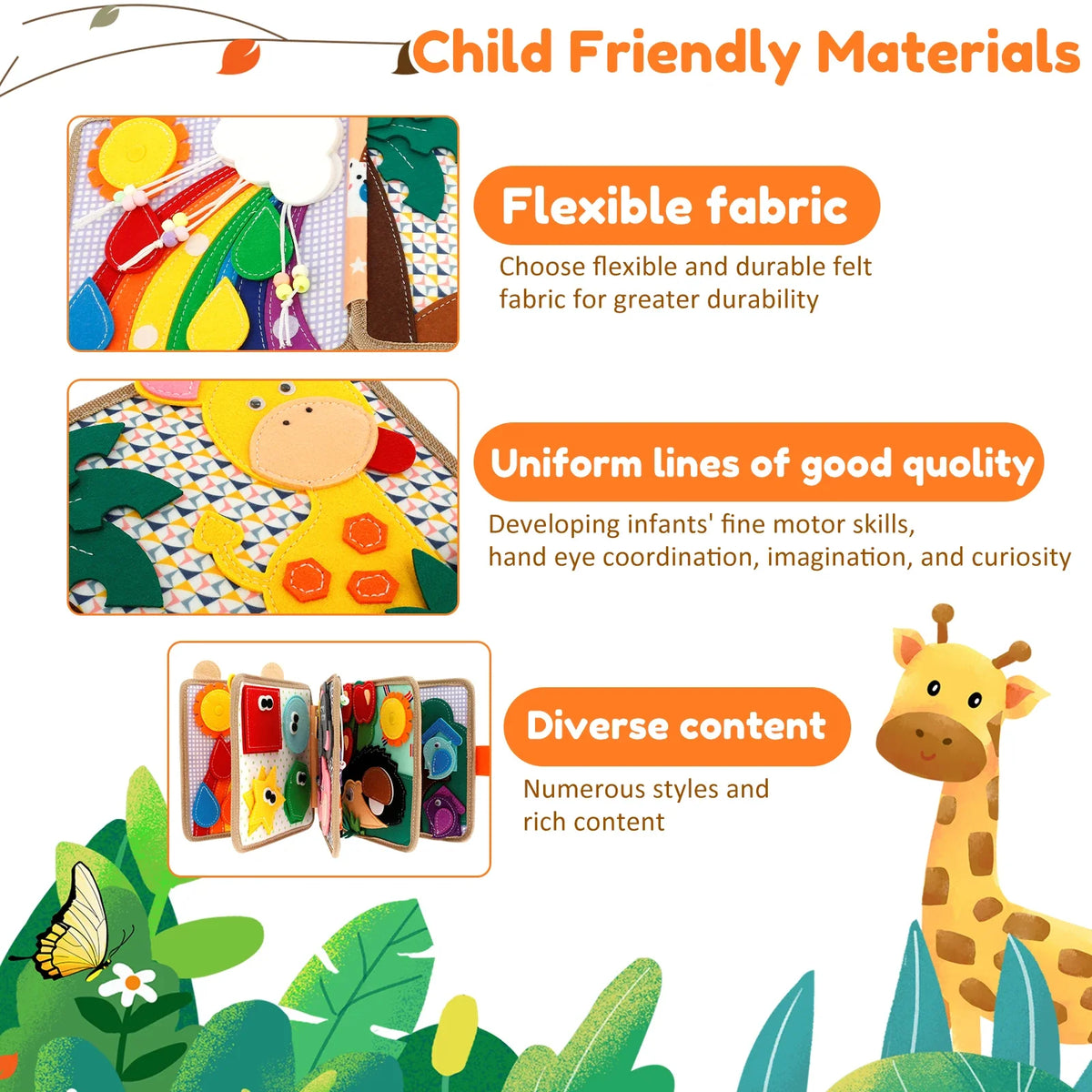 Soft Baby Felt Quiet Book – Animal Sensory Toy Ages 1–3