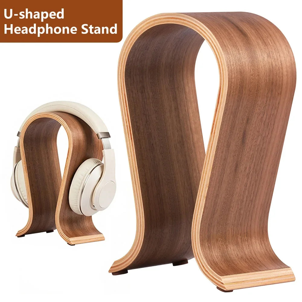 U-Shaped Walnut Wood Headphone Stand – Universal Desk Holder