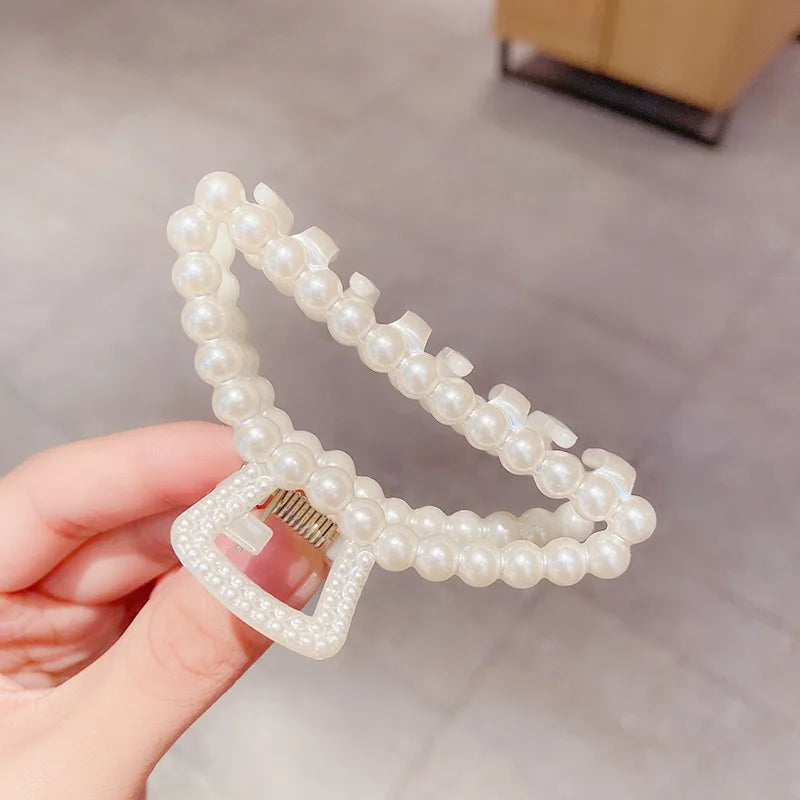 Pearl Hair Claw Clips – Korean Bow Geometric Hairpins Women