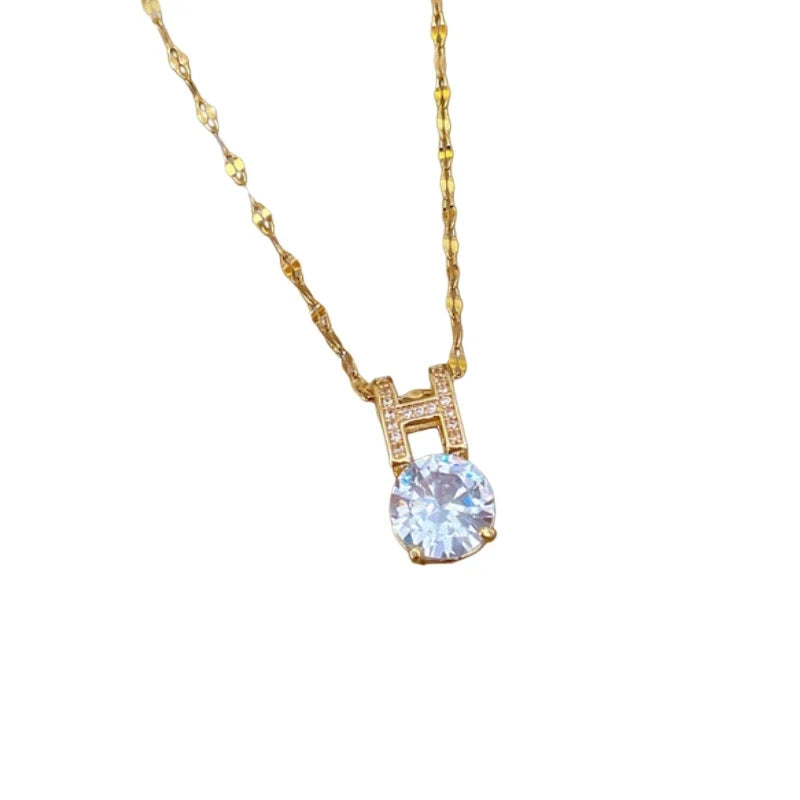 Women's Gold Zircon Pendant Necklace – Stainless Steel Chain