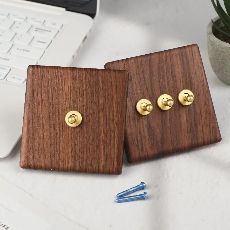 Retro Wood Grain Wall Switch Panel | LED Dimmer Toggle