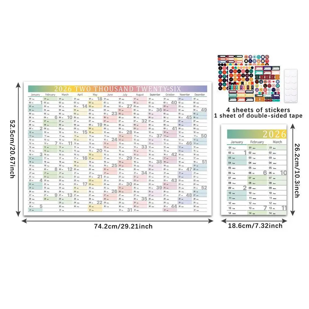 2026 Wall Calendar with Stickers – 12-Month Planner Poster