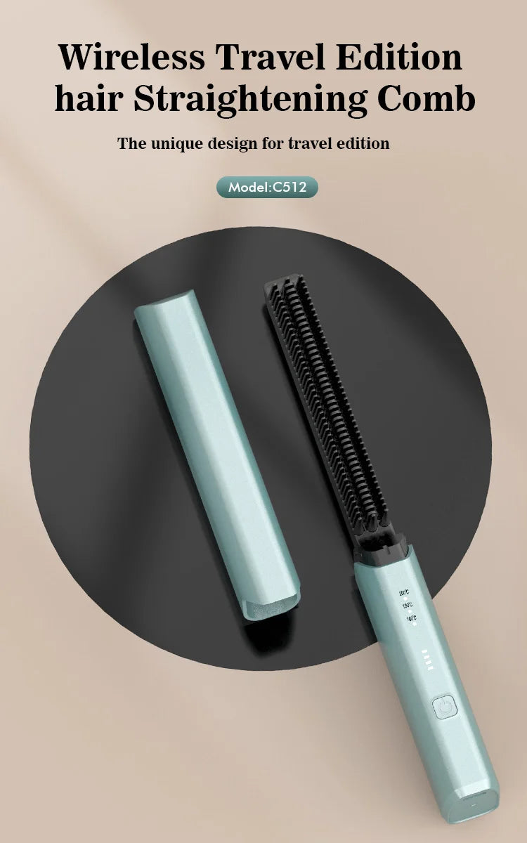 USB-C Rechargeable Ceramic Hair Straightener Brush | LED Display